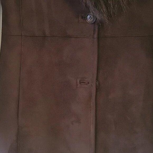 Like New Faux Suede Fur 70s Style Calvin Klein Jacket Chocolate Brown Large - Picture 12 of 12
